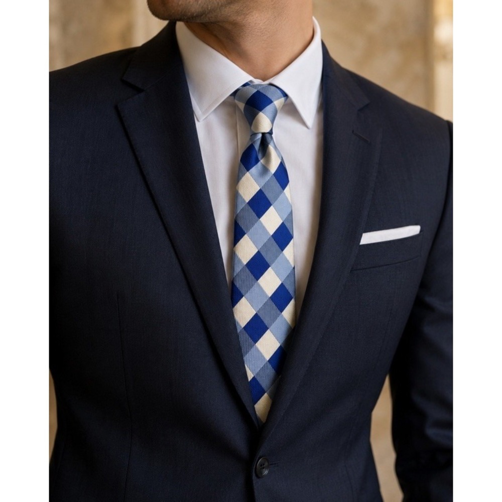 Donald J. Trump Blue And White Plaid Signature Collection Silk Men's Tie 3.5"